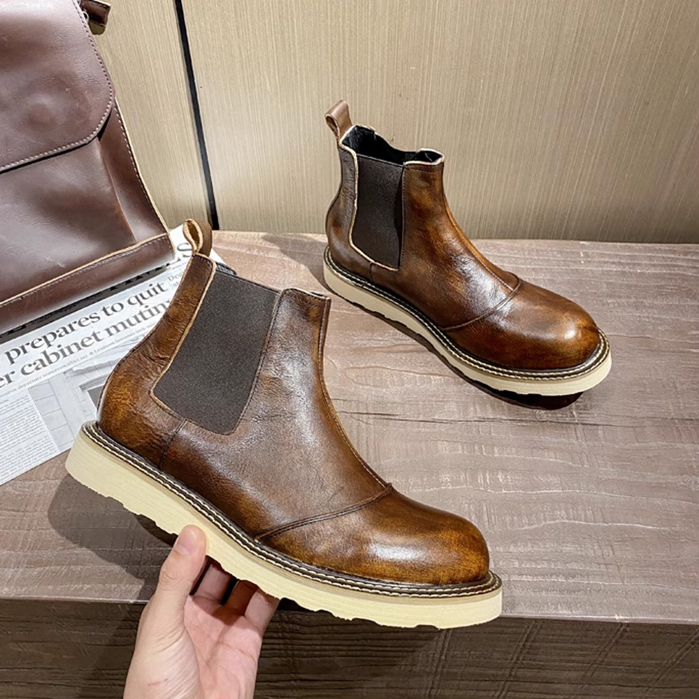 Leather Work Western - Męskie buty Chelsea z prawdziwej skóry