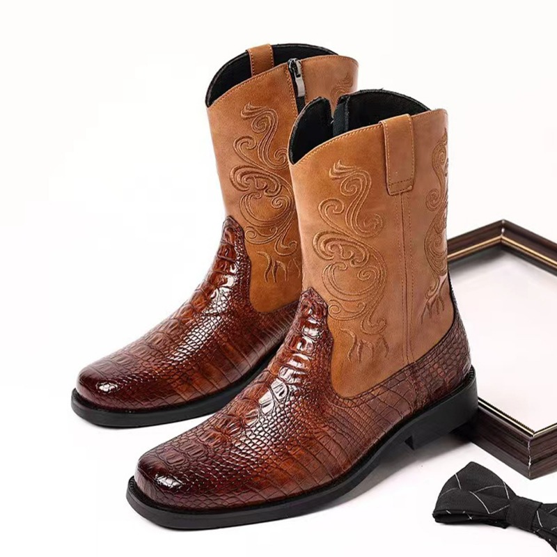 Męskie buty z haftem, retro ko – Leather Work Western recenzja i cena